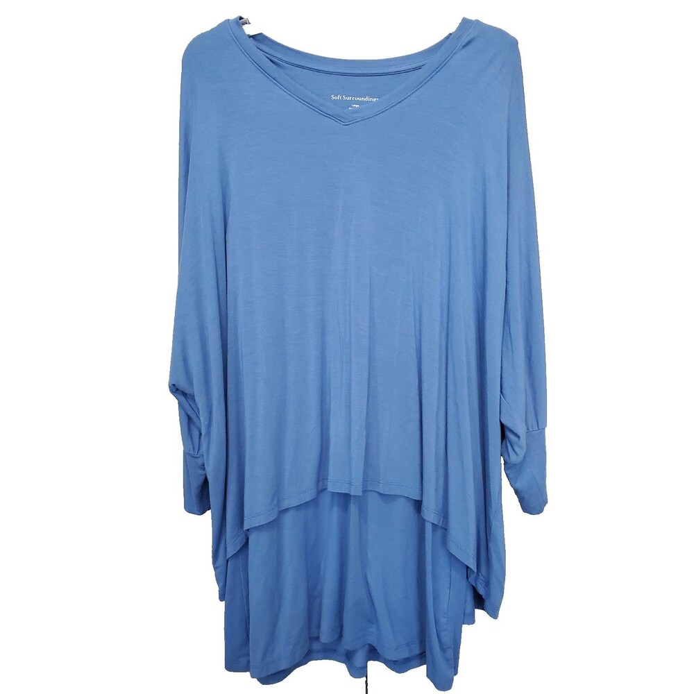 Soft Surroundings Blue Jersey Knit Indaveer Layered Dolman Sleeve Tunic Size LGE